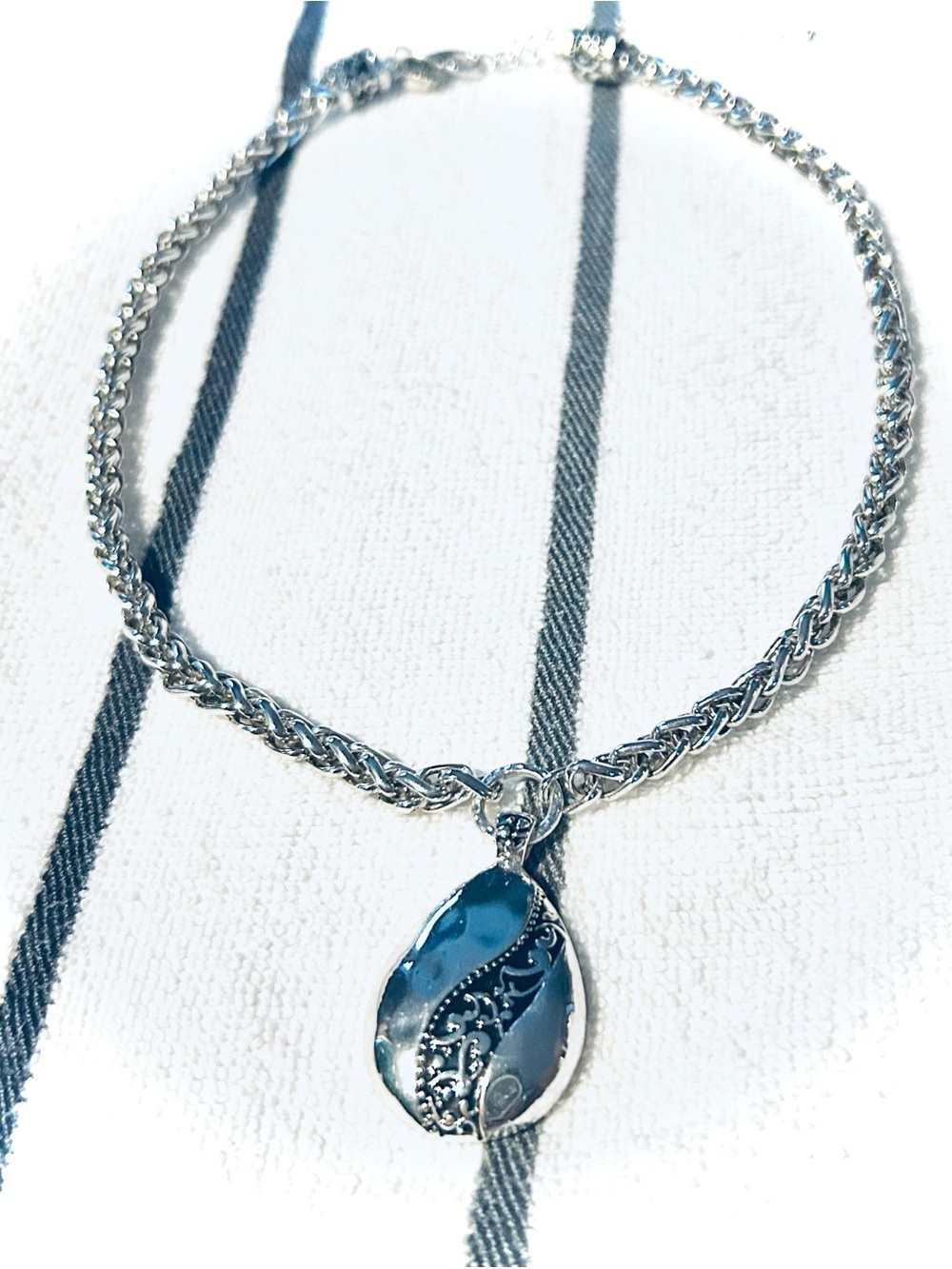 Silver Necklace with Blue Teardrop Pendant - Women Jewelry Merlite Industries